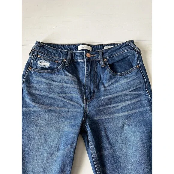 Cleo + Wolf High Rise Straight Jeans Womens 29x32 Distressed Medium Wash Blue - Picture 2 of 7